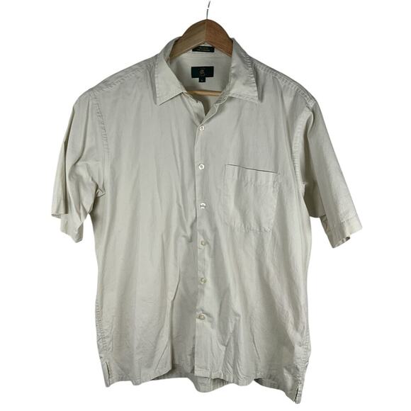 Club Room Button Down Short Sleeve Casual Shirt Size Large 100% Cotton Light Tan - Picture 1 of 7